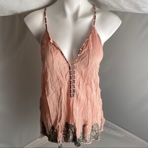 Buffalo pink and sage sleeveless top with tassels L